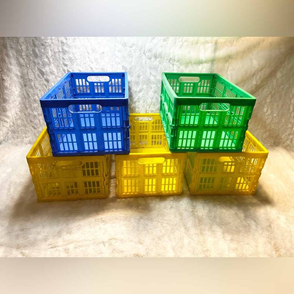 5 pack Collapsible Storage Baskets Foldable Plastic Organizer Bins Stackable